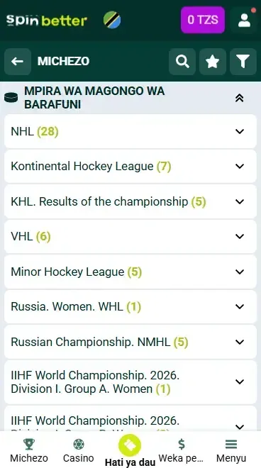 Matukio ya Hoki ya Spinbetter Tanzania