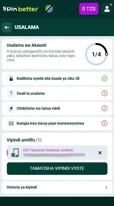 Spinbetter Tanzania: Ulinzi wa Akaunti