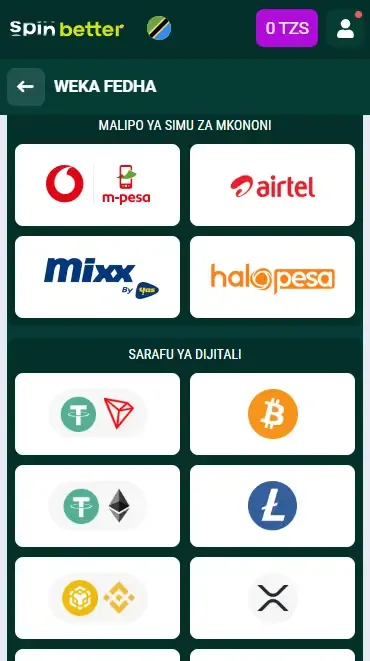 Spinbetter Tanzania: Chaguo za Amana