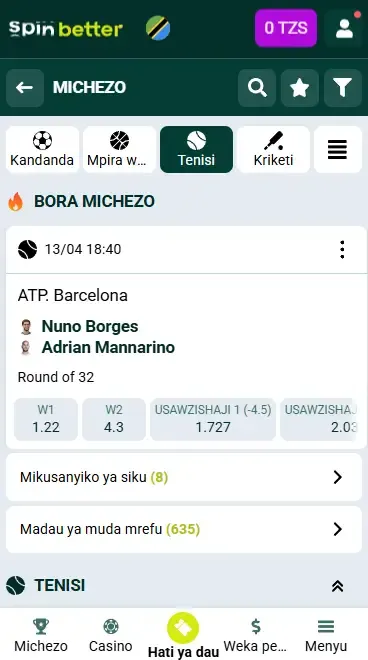 Matukio ya Tenisi ya Spinbetter Tanzania