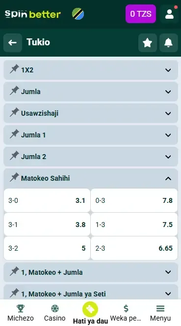Spinbetter Tanzania Matokeo Sahihi (Raga ya Ukumbi)