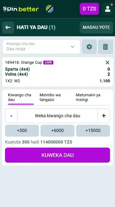 Fomu ya Dau la Voliboli ya Spinbetter Tanzania