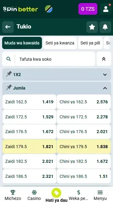 Jumla na Handikapu za Spinbetter Tanzania Voliboli