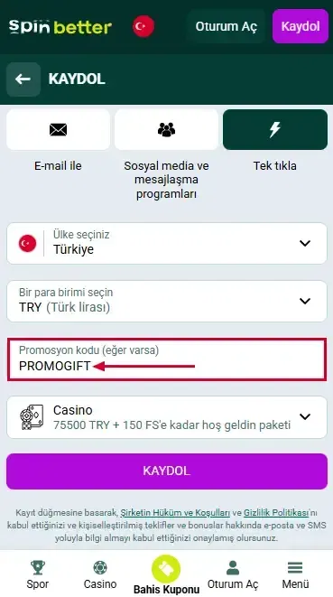 Spinbetter Türkiye Promosyon Kodu