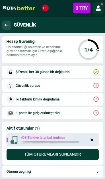 Spinbetter Türkiye Hesap Koruması