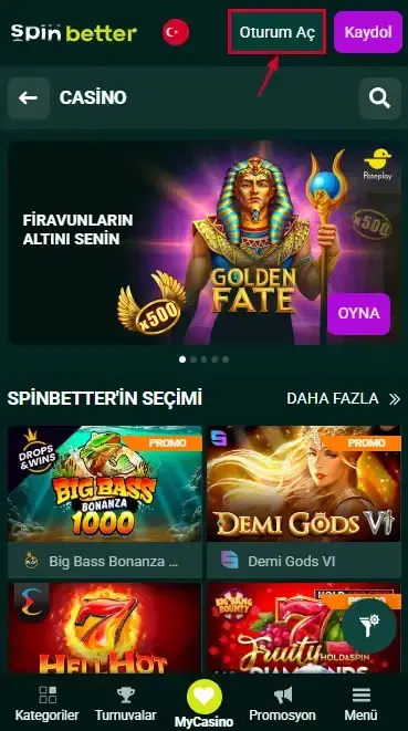 Spinbetter Türkiye Giriş Butonu