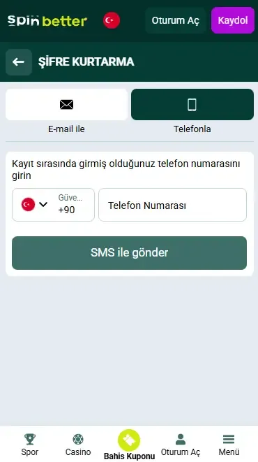 Telefon Numarası ile Şifre Kurtarma