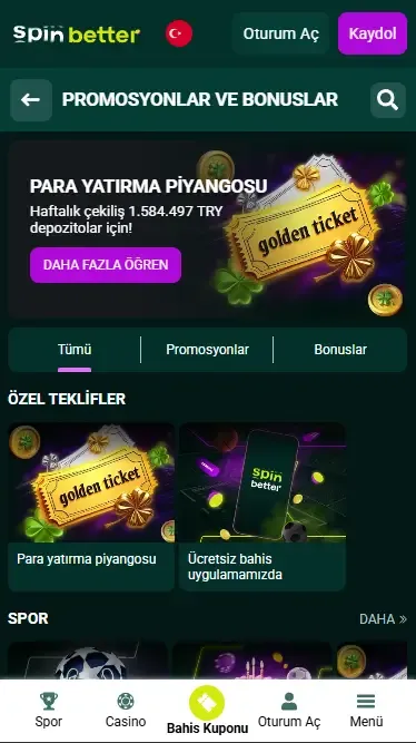 Spinbetter Türkiye Yatırım Bonusları