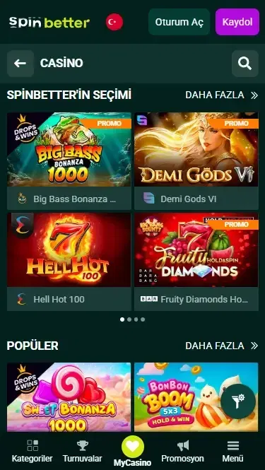 Spinbetter Türkiye: Slot Oyunları