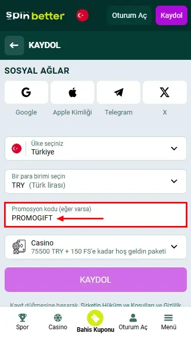 Spinbetter Türkiye Promosyon Kodu