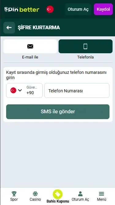 Telefon Numarası ile Şifre Kurtarma