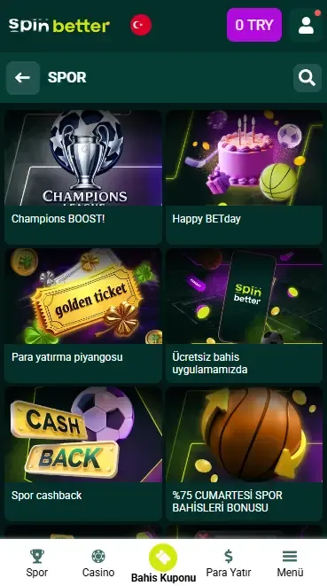 Spinbetter Türkiye Spor Bonusları