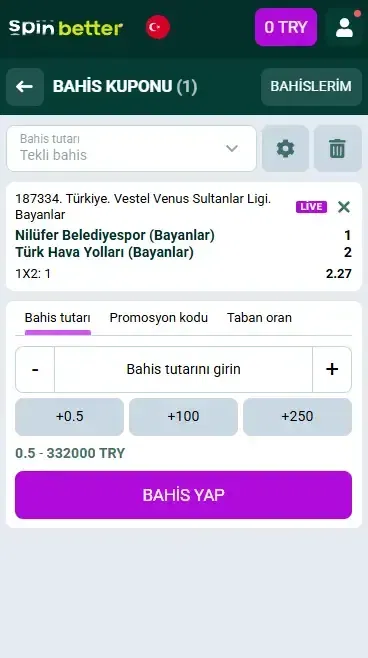 Spinbetter Türkiye Voleybol Bahis Kuponu