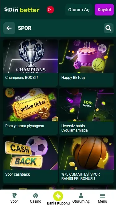 Spinbetter Türkiye: Spor Bonusları